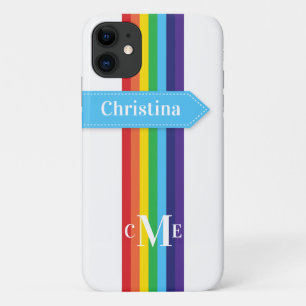 iPhone 11 Case   Rainbow Striped with Monogram