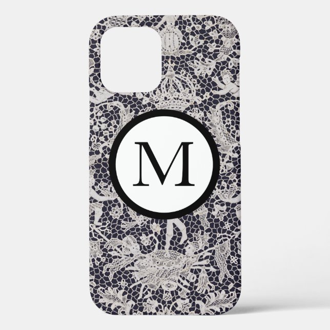 iPhone 12 CASE ANTIQUE LACE PATTERN CUSTOM INITIAL (Back)