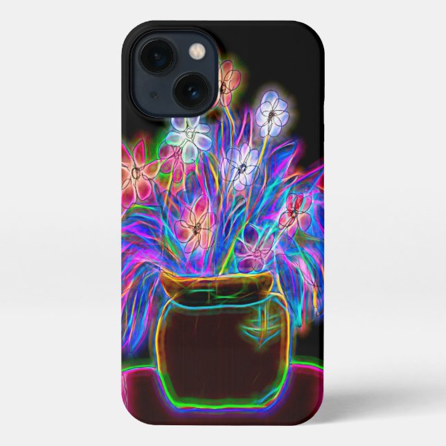 iPhone 13 Case with Electric Flowers in Pot (Back)