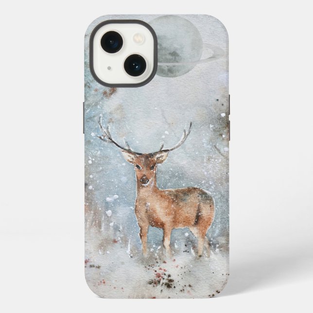 iPhone 13 Case with Painted Deer & Planet (Back)
