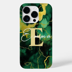 iPhone 14 Pro case Green & Gold Alcohol Ink