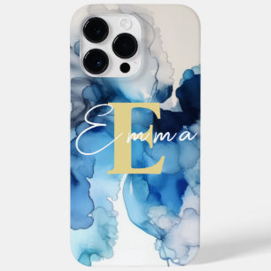 iPhone 14 Pro Max Case w Blue & White Alcohol Ink