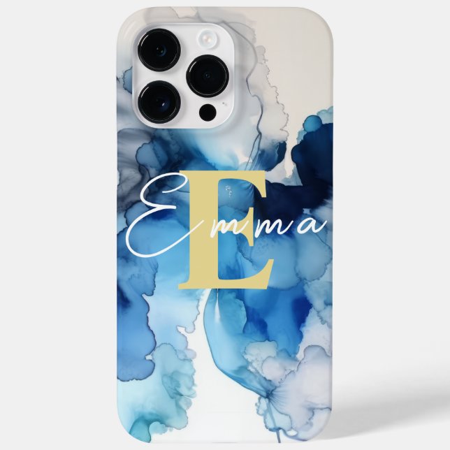 iPhone 14 Pro Max Case w Blue & White Alcohol Ink (Back)