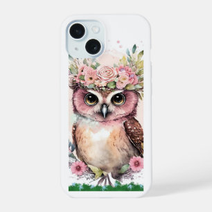 iPhone 15 Case with Cute Owl & Flowers