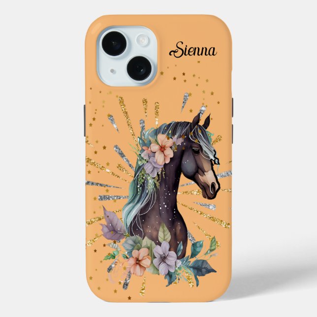 iPhone 15 Case with Horse & Flowers  (Back)