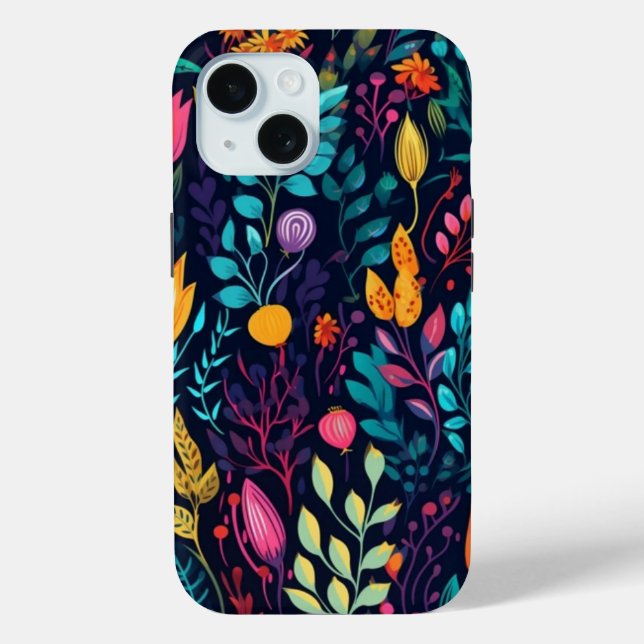 iPhone 15 Phone Case Multi-Coloured Floral Design (Back)