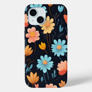 iPhone 15 Phone Case w/ Cartoon Art Floral Design