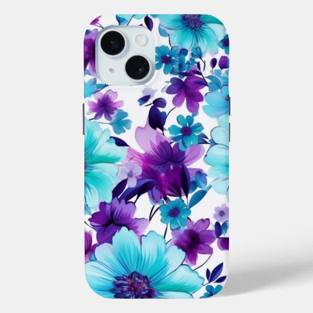 iPhone 15 Phone Case W/ Elegant Floral Art Design (Back)
