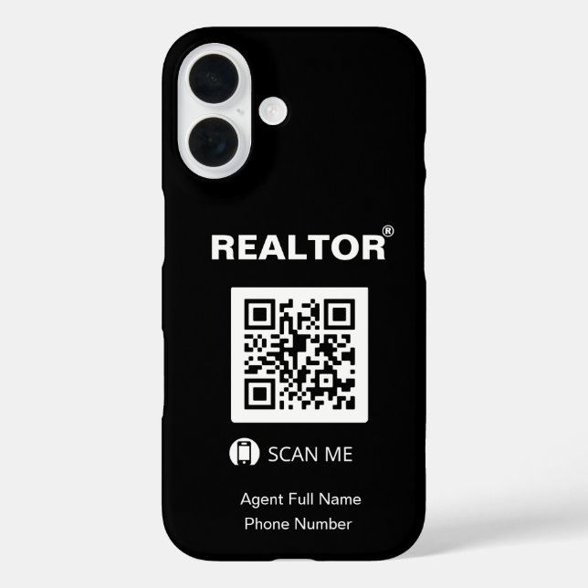 iPhone 16 Black Case - Realtor®+QR Code (Back)