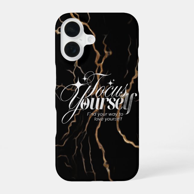 iPhone 16 Black Gold Marble Motivational Case  (Back)