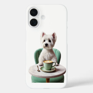 iPhone 16 Case - Westie having a latte
