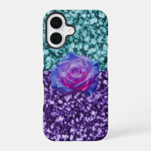 Iphone 16 Gliter phone case with a rose.