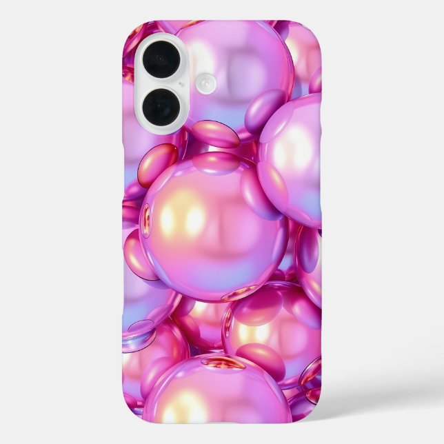 iPhone 16 Iridescent Pink 3D Glossy Bubble case (Back)
