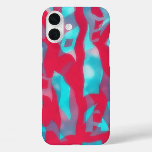 IPhone 16 Pink and Aqua Blue Abstract Art Case