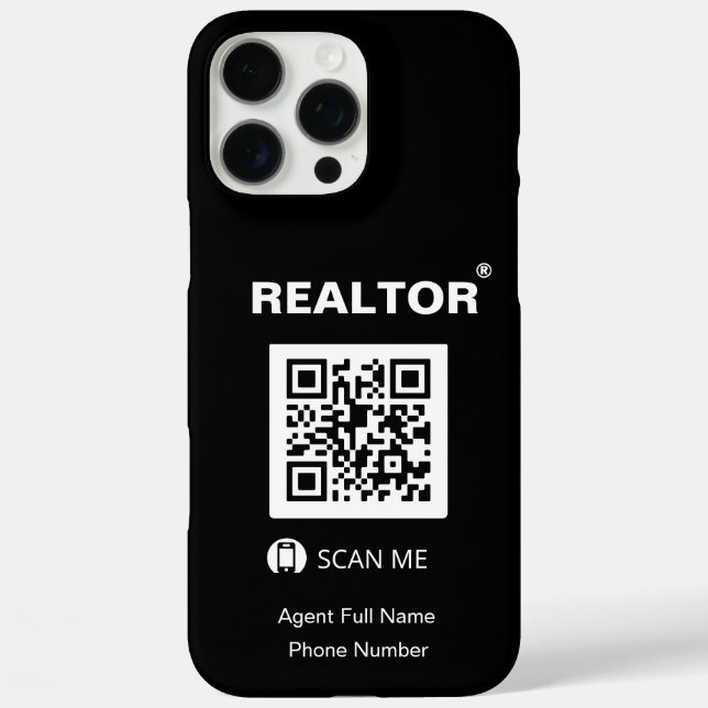 iPhone 16 Pro Max Black Case - Realtor®+QR Code (Back)