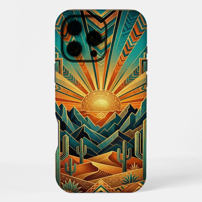iPhone 16 Pro Max Case | Geometric Sun Landscape (Back)