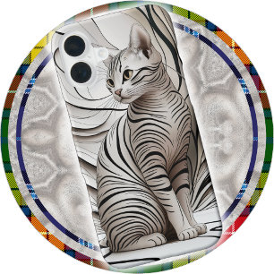 iPHONE 17 CASE & more - White Cat / Black Stripes