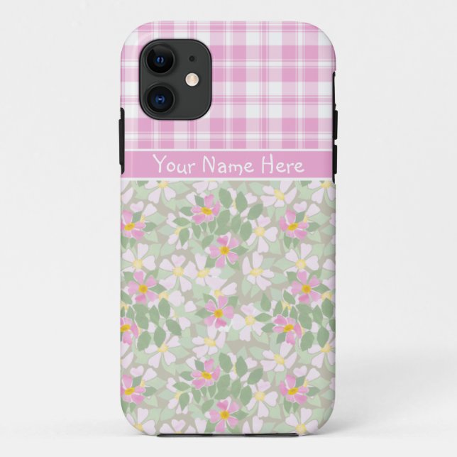 iPhone 5 Case-Mate Case: Pink Dogroses and Plaid Case-Mate iPhone Case (Back)