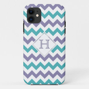iPhone 5 Case: Monogram: Purple & Blue Chevron iPhone 11 Case