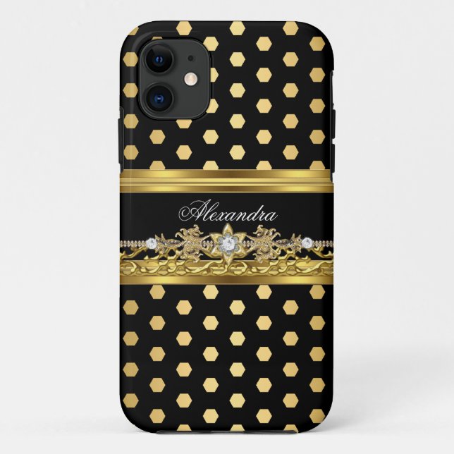 iPhone 5 Elegant Gold Black White Polka Dot Case-Mate iPhone Case (Back)