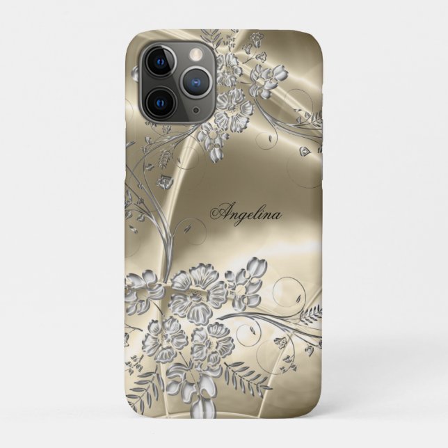 iPhone 5 Elegant Sepia Silver Metal Floral Look Case-Mate iPhone Case (Back)