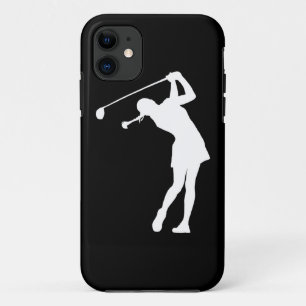 iPhone 5 Lady Golfer Silhouette White on Black iPhone 11 Case