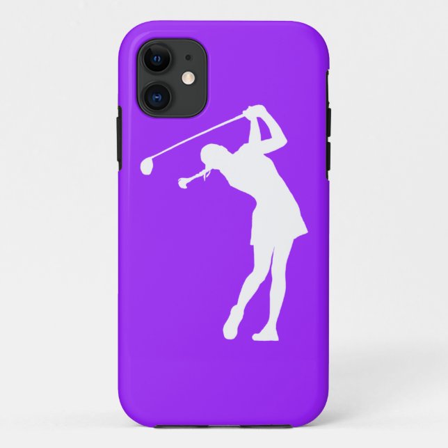 iPhone 5 Lady Golfer Silhouette White on Purple Case-Mate iPhone Case (Back)