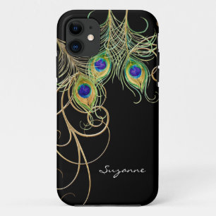 IPhone 5 Modern Peacock Feathers Gold Swirl Name iPhone 11 Case