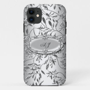 iPhone 5 Monogrammed Regal Elegant Damask Silver iPhone 11 Case