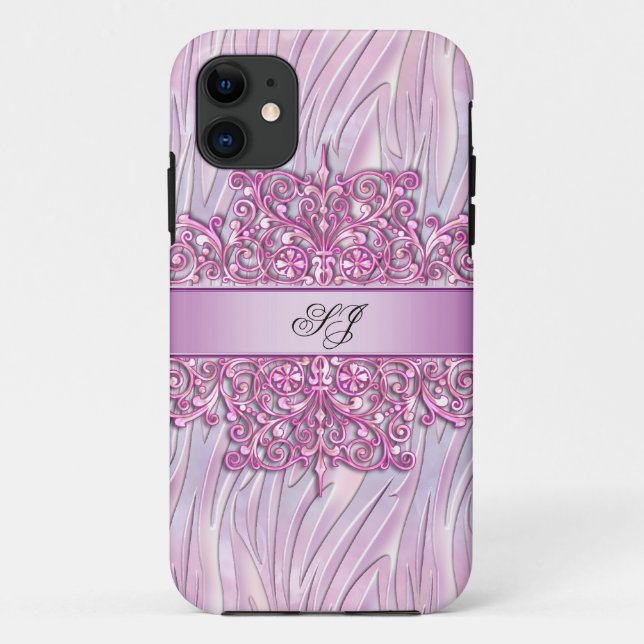 iPhone 5 or 4 Zebra Damask Pretty Pink Case-Mate iPhone Case (Back)