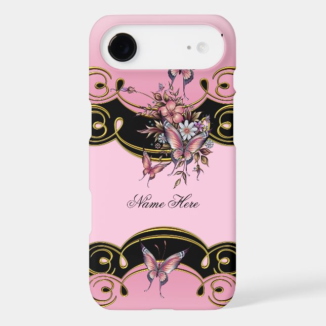 iPhone 5 Pink Gold Black Butterfly Case-Mate iPhone Case (Back)