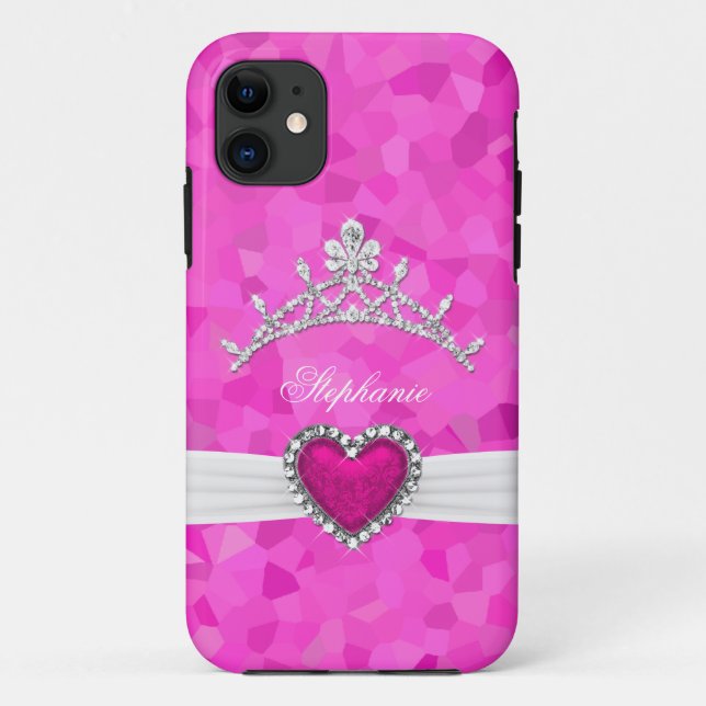 iPhone 5 Princess Silver Tiara Hot Pink Bejeweled Case-Mate iPhone Case (Back)