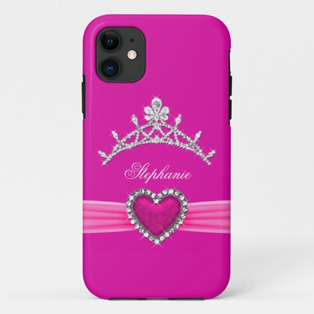 iPhone 5 Princess Silver Tiara Hot Pink Bejeweled Case-Mate iPhone Case (Back)
