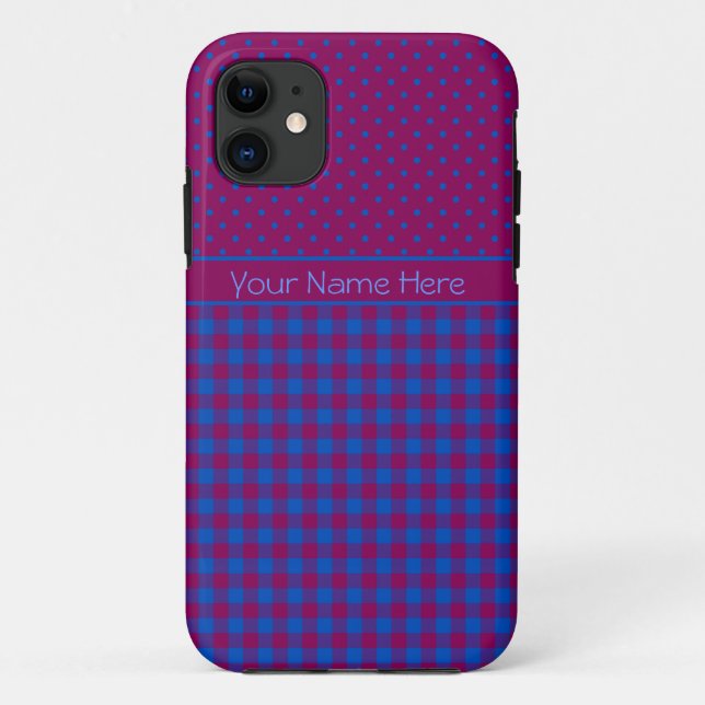 iPhone 5s Xtreme Case Plum, Blue, Polkas, Check (Back)