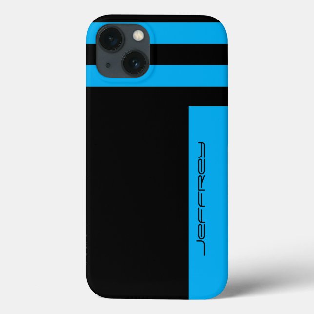 iPhone 6 Case Cyan Blue & Black Two Way Stripe (Back)