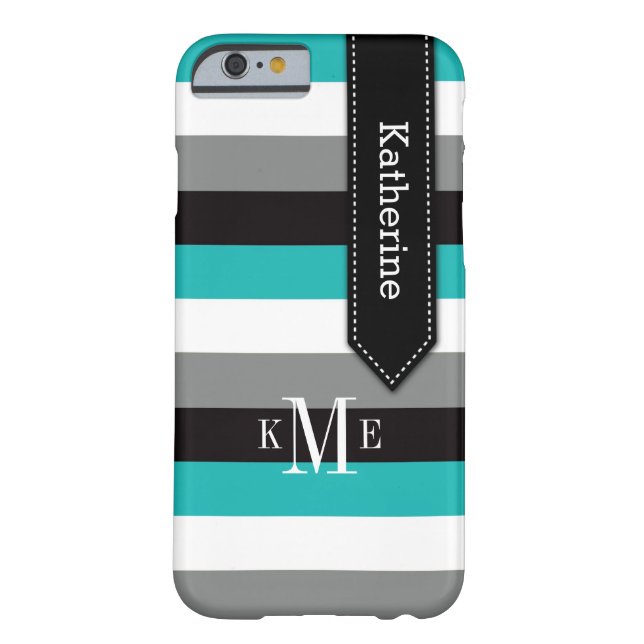 iPhone 6 Case | Stripes | Teal, Grey, Black (Back)
