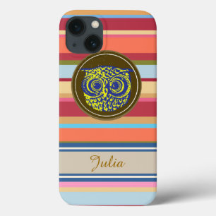 iphone 6 with an owl & colourful stripes 13 case