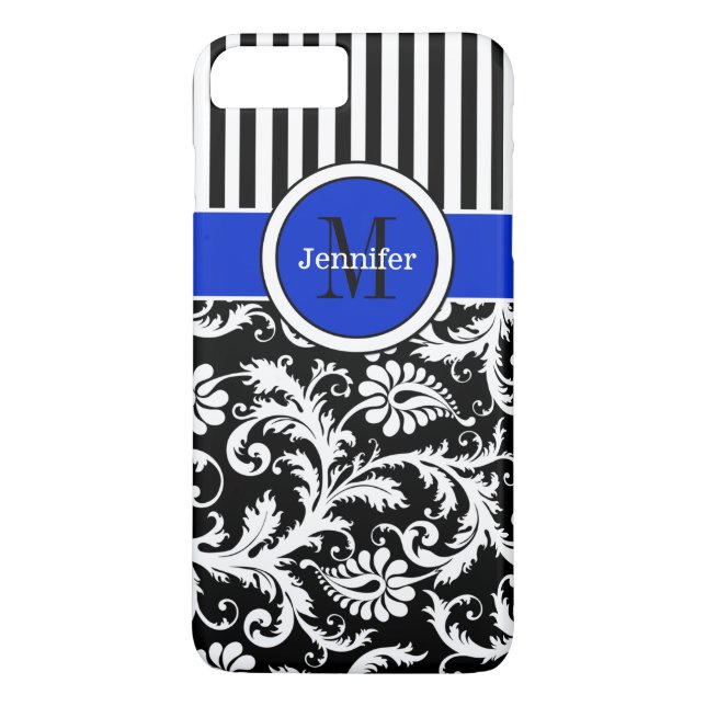 iPhone 7 Case | Damask | Stripes | Blue (Back)