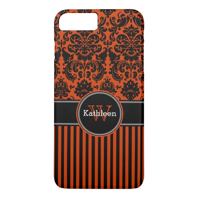 iPhone 7 Case | Damask | Stripes | Orange (Back)