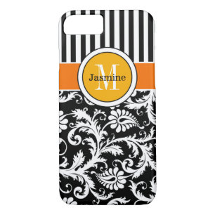 iPhone 7 Case Damask, Stripes Orange Gold