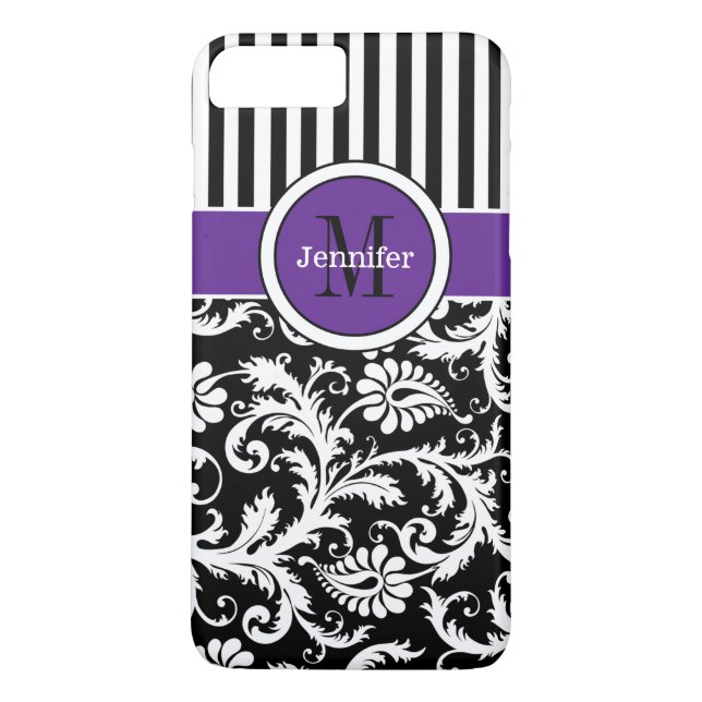 iPhone 7 Case | Damask | Stripes | Purple (Back)