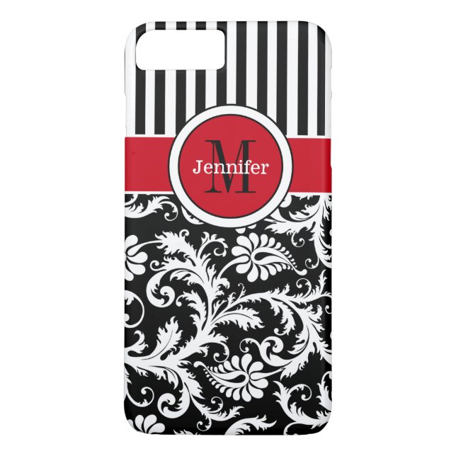 iPhone 7 Case | Damask | Stripes | Red (Back)