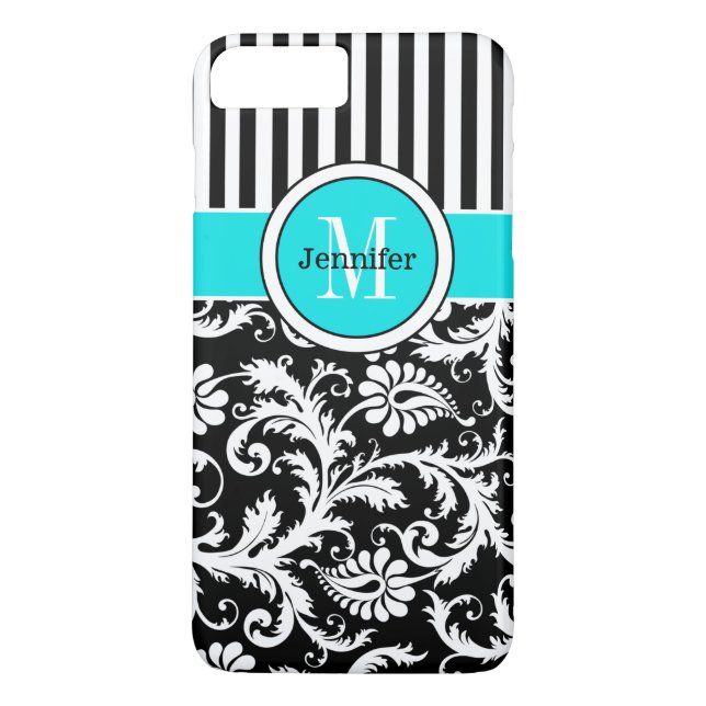 iPhone 7 Case | Damask | Stripes | Turquoise (Back)