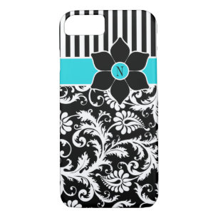 iPhone 7 Case Damask Stripes Turquoise Blue