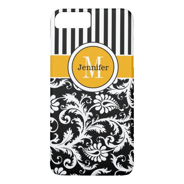 iPhone 7 Case | Damask, Stripes | Yellow (Back)
