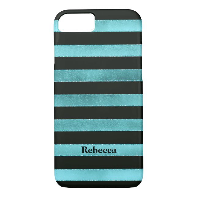 iPhone 7 Case | FAUX Aqua Foil | Black Stripes (Back)