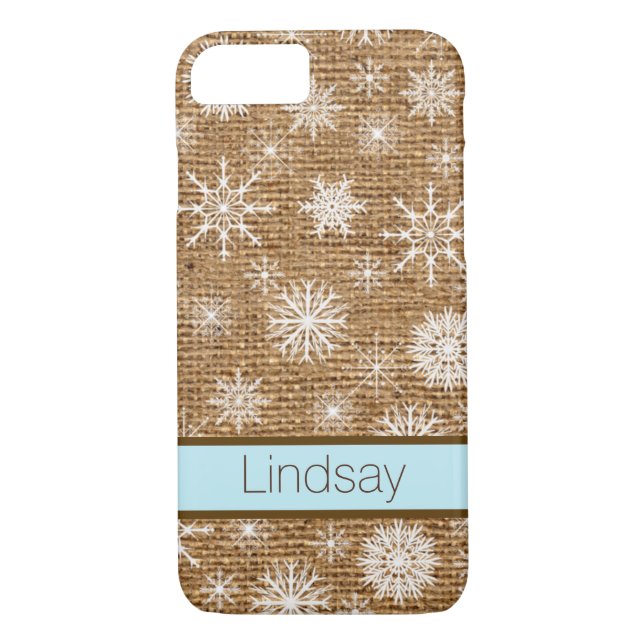 iPhone 7 Case | FAUX Burlap, Snowflakes (Back)