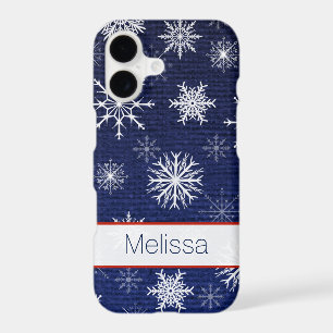 iPhone 7 Case   Faux Burlap   Snowflakes - Navy