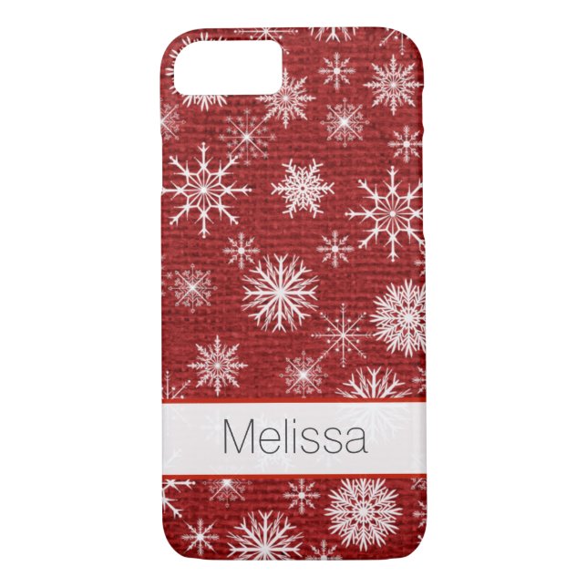 iPhone 7 Case | FAUX Burlap, Snowflakes - Red (Back)