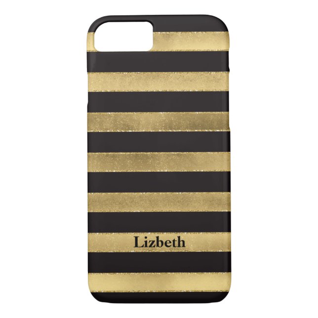 iPhone 7 Case | FAUX Gold Foil | Black Stripes (Back)